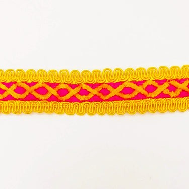 Orange Cotton Fabric Lace Trim with Yellow Thread Embroidery, Trim By 3 Yards, Craft Decorative Ribbon